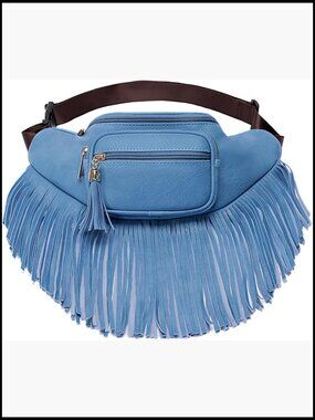 Faux Leather Fringe Fanny Pack Multi Pocket Travel Waist Bag Adjustable Strap